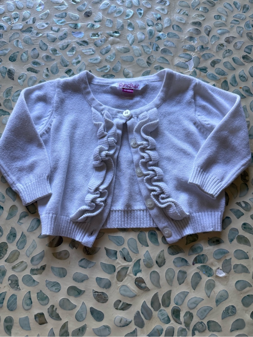White Ruffle Butts Baby Cardigan